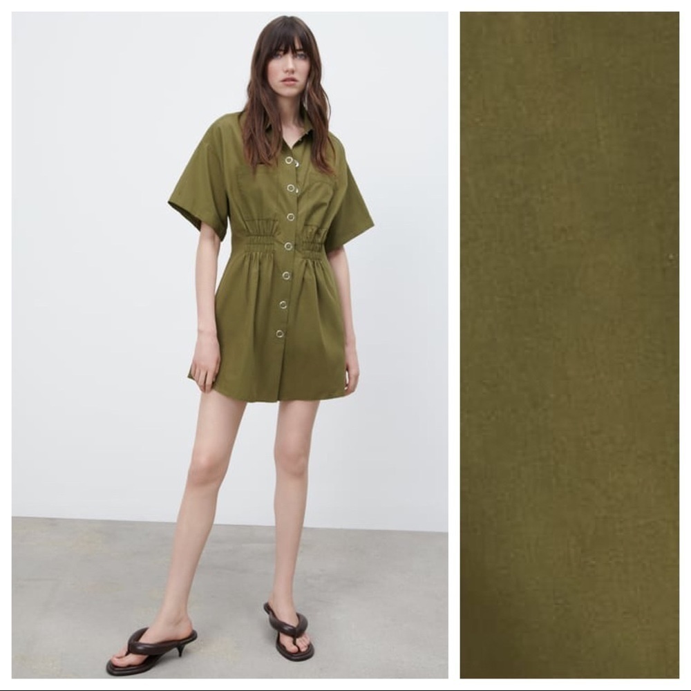 🌹NWT. Zara Khaki Cotton T-shirt Mini Dress. Size XS.